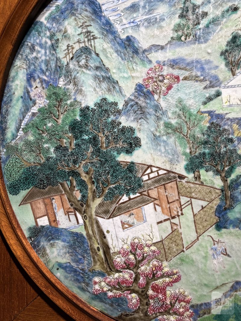 清乾隆 粉彩“渔樵耕读”图圆形瓷板 - 图7